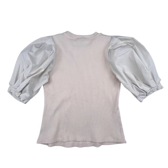 Who What Wear Blouse Small Ribbed Knit Modern Chic Contrast Puff Sleeve Top - Picture 6 of 10